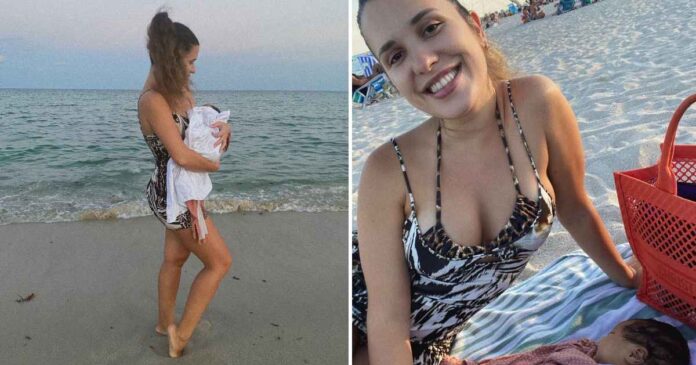 Nastya Nass, reina del twerking, lleva a su bebé recién nacida por primera vez a la playa