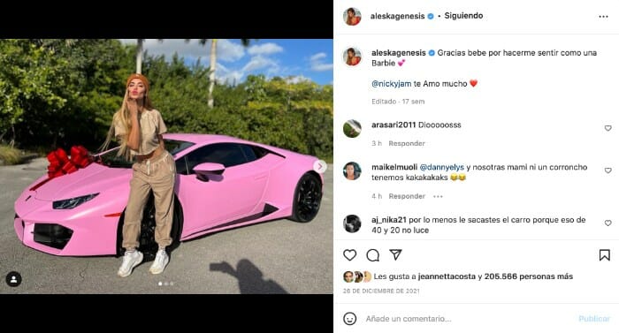 La foto del Lamborghini huracán que Nicky Jam regaló a Aleska Génesis