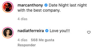 Nadia Ferreira le dice "Te amo" a Marc Anthony a través de las redes sociales