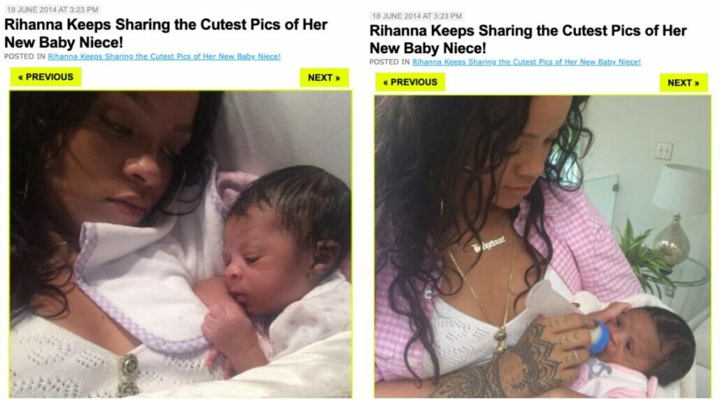 Las supuestas primeras fotos del hijo de Rihanna y A$AP Rocky son de cuando nació Majesty, sobrina de la cantante, en 2014